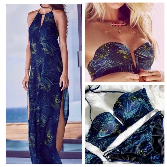 Victoria’s Secret Navy Palm Maxi Dress Swim Coverup - Picture 2 of 6
